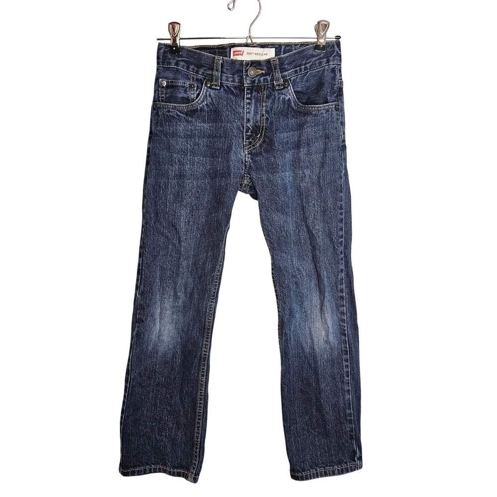 Levis 505 Regular Fit Boys Jeans Dark Wash Blue Size 10 Reg 23.5x25" 100% Cotton
